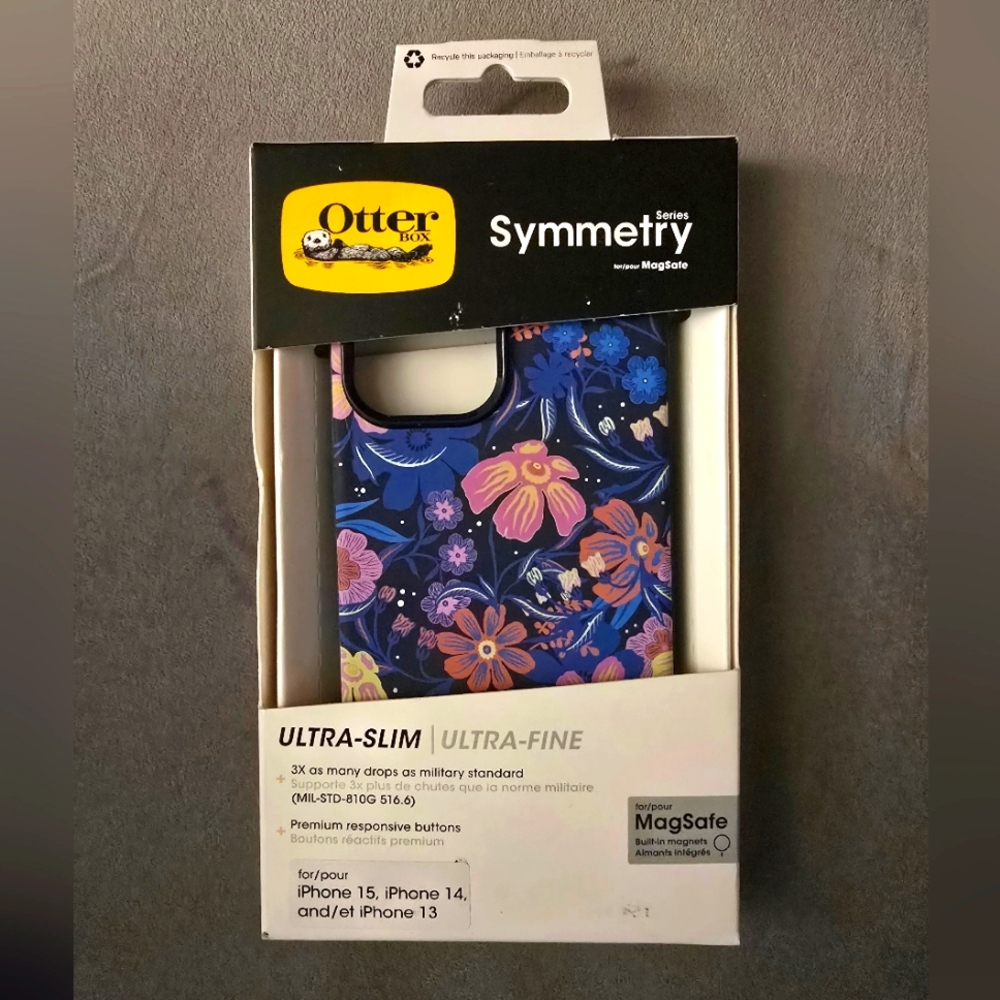 Blue Floral OtterBox Apple iPhone 15 Pro Symmetry Series Case with MagSafe